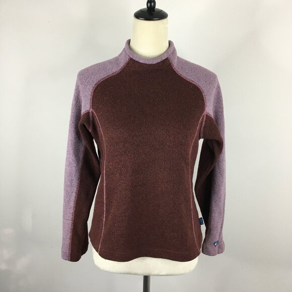 KUHL Brown Purple Colorblock Alfpaca Fleece Mock Neck Pullover Knit Sweater - Picture 3 of 12